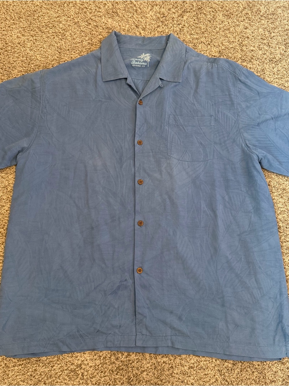 Tommy Bahama Blue Button Down Silk Hawaiian Shirt